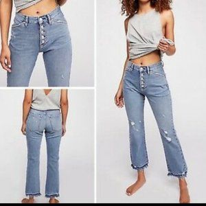 We the Free High Rise distressed buttons fly raw hem jeans